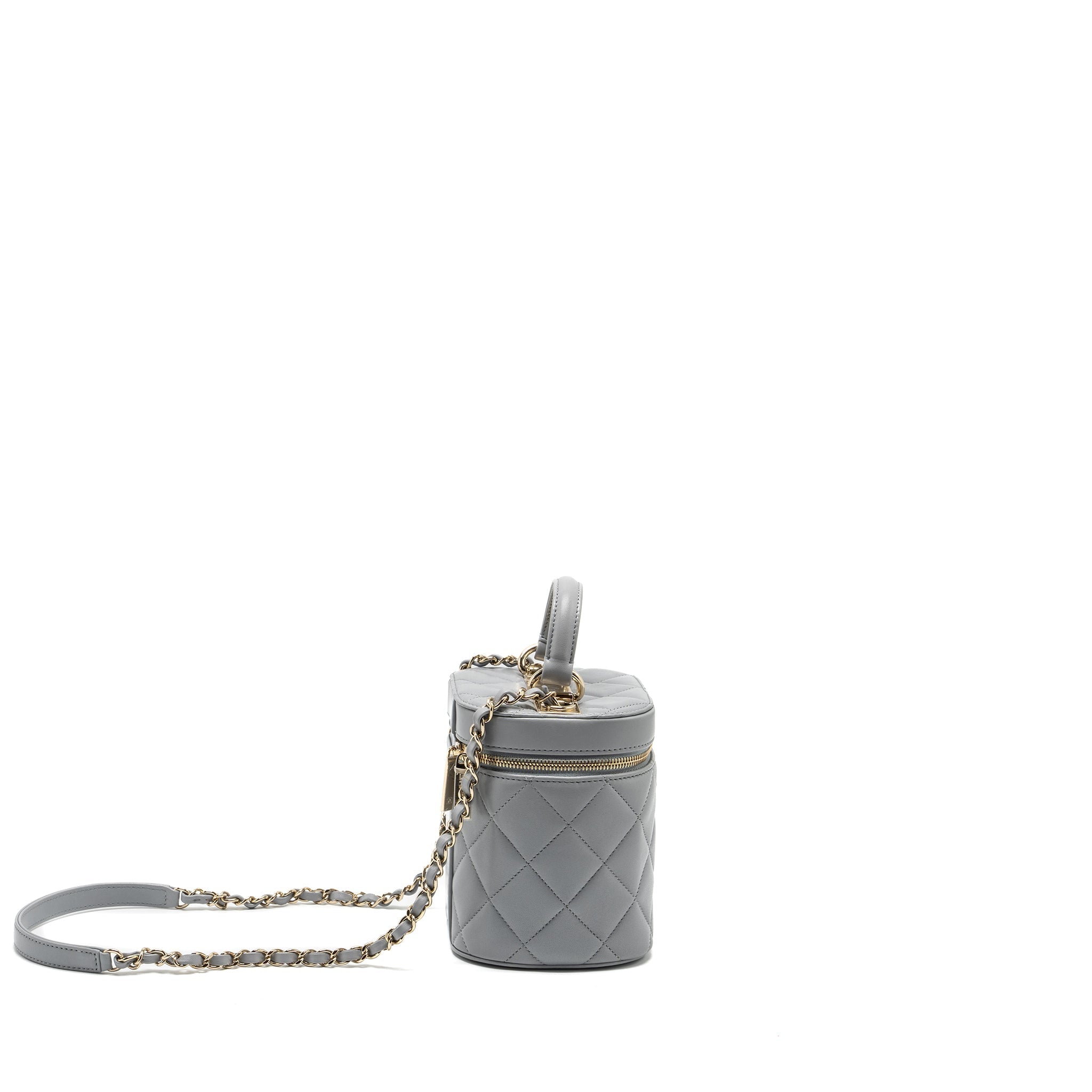 CHANEL TRENDY CC TOP HANDLE VANITY WITH CHAIN LAMBSKIN GREY LGHW