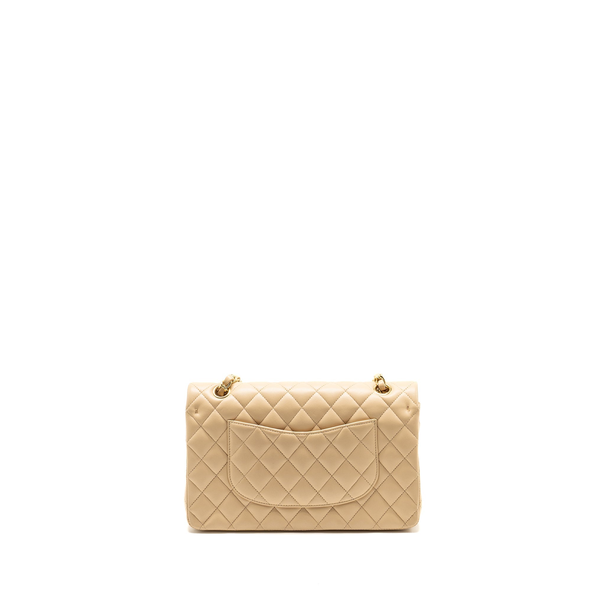 CHANEL MEDIUM CLASSIC DOUBLE FLAT BAG LAMBSKIN BEIGE GHW