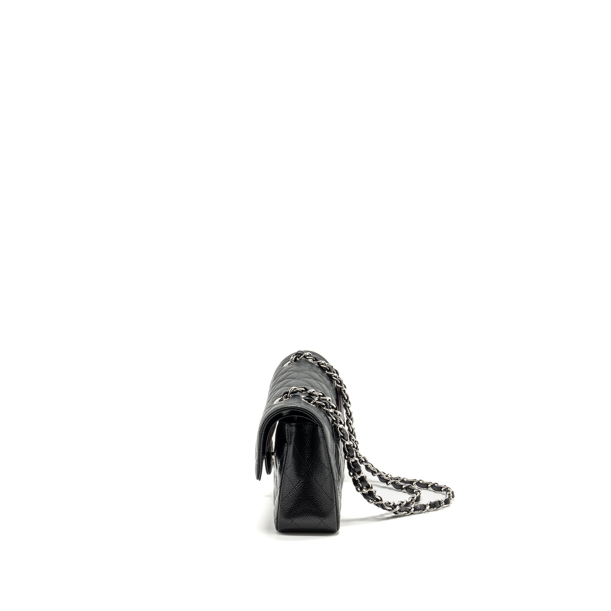 CHANEL SMALL CLASSIC DOUBLE FLAP BAG CAVIAR BLACK SHW (MICROCHIP)