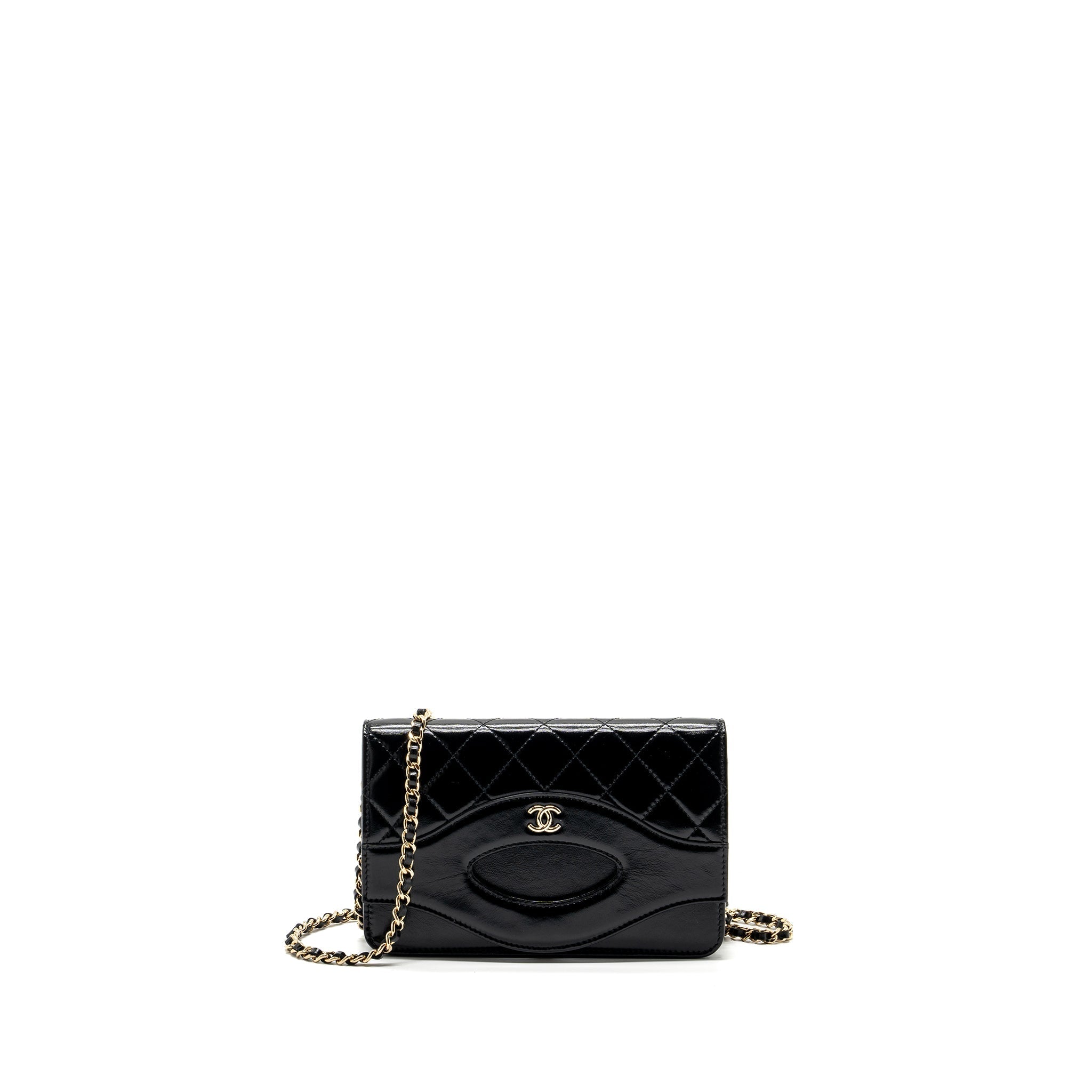 CHANEL 24C 31 WALLET ON CHAIN SHINY CALFSKIN BLACK LGHW (MICROCHIP)