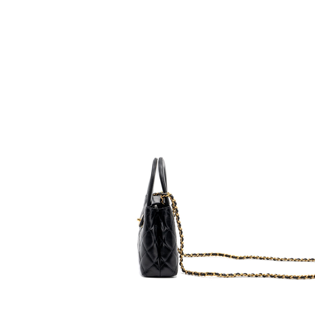 CHANEL 23K MINI KELLY SHOPPING TOTE BAG CALFSKIN BLACK GHW (MICROCHIP)