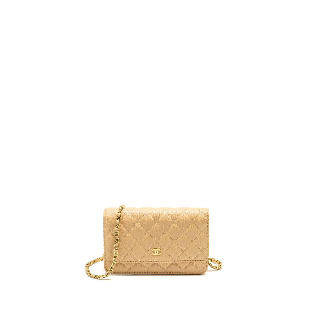 CHANEL CLASSIC WALLET ON CHAIN CAVIAR BEIGE GHW (MICROCHIP)