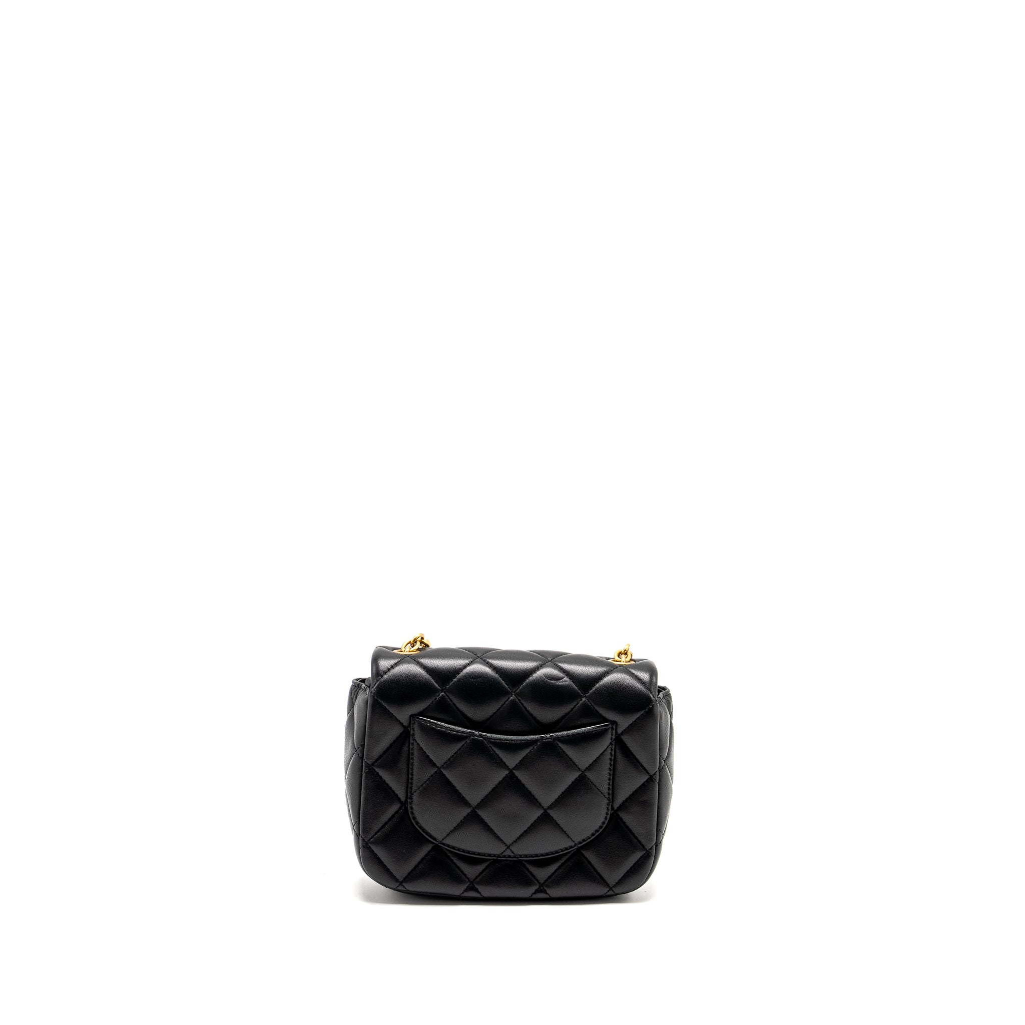 CHANEL QUILTED FLAP BAG WITH HEART CHARM CHAIN LAMBSKIN BLACK GHW (MICROCHIP)
