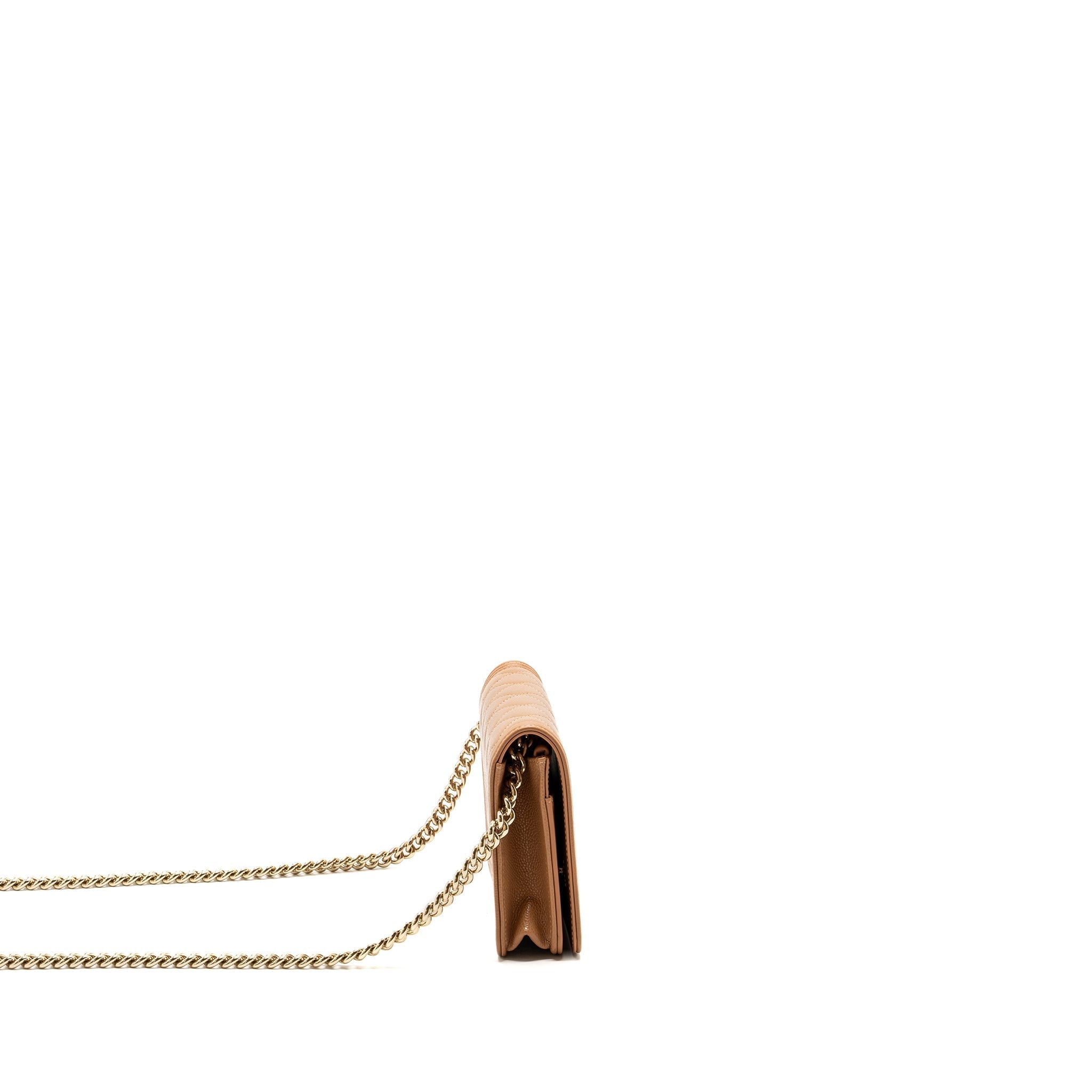 CHANEL BOY WALLET ON CHAIN CAVIAR LIGHT CARAMEL LGHW (MICROCHIP)