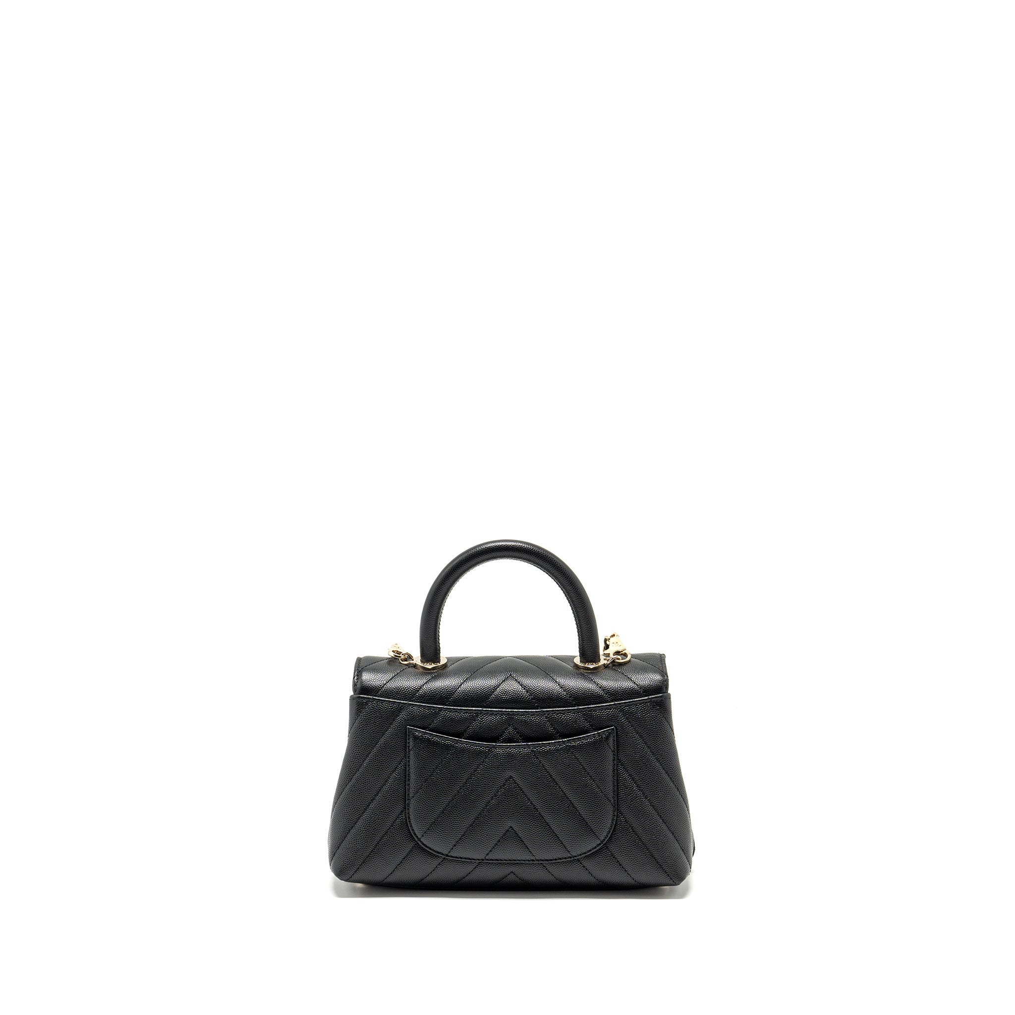 CHANEL SMALL COCO HANDLE CHEVRON CAVIAR BLACK LGHW