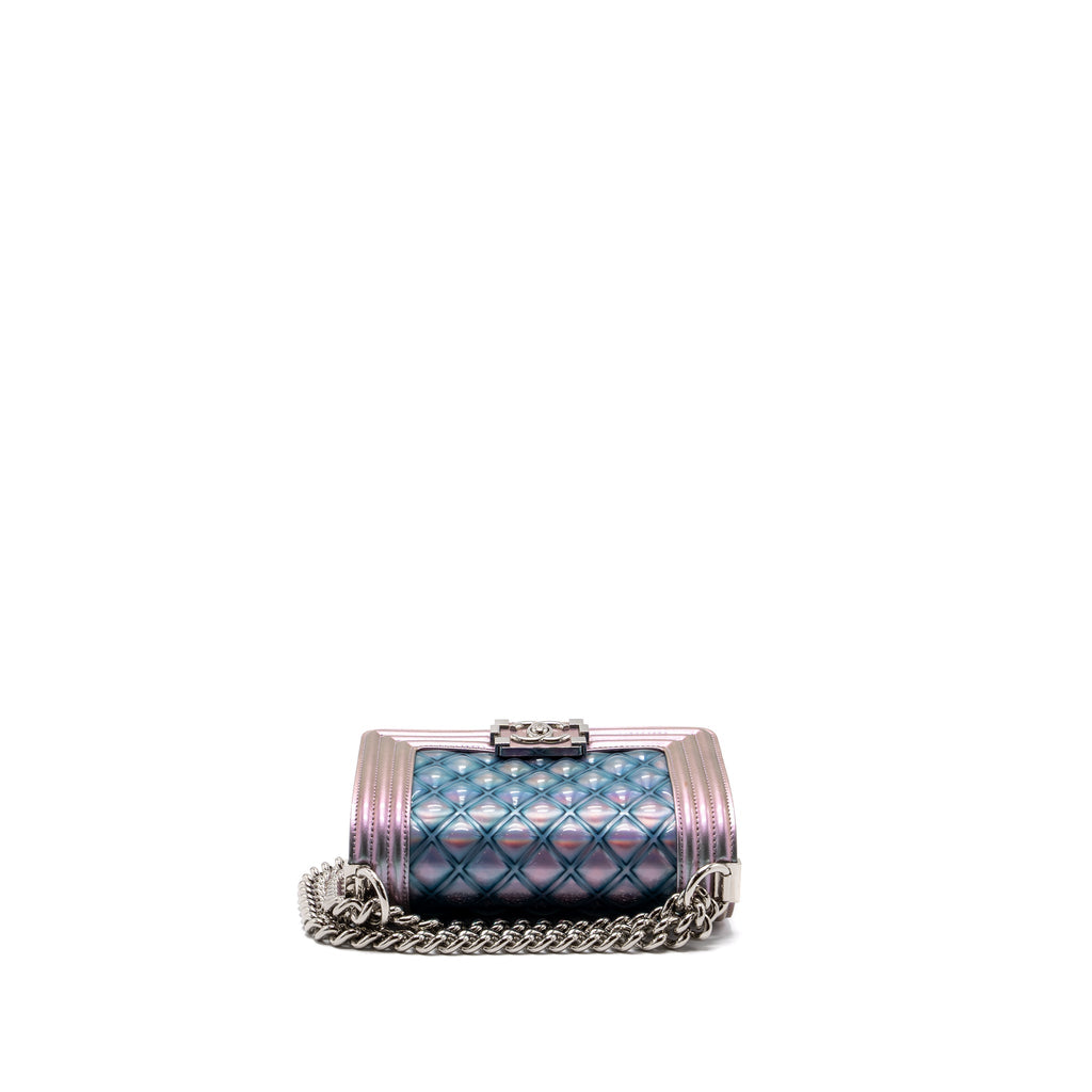 CHANEL 18S SMALL BOY BAG LIMITED PVC / PATENT CALFSKIN LEATHER IRIDESCENT LIGHT PURPLE SHW