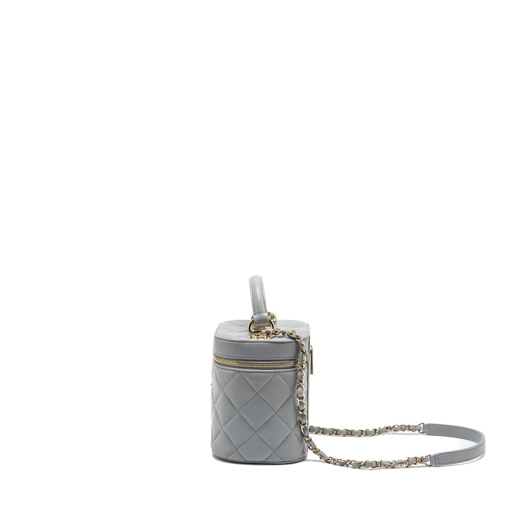 CHANEL TRENDY CC TOP HANDLE VANITY WITH CHAIN LAMBSKIN GREY LGHW