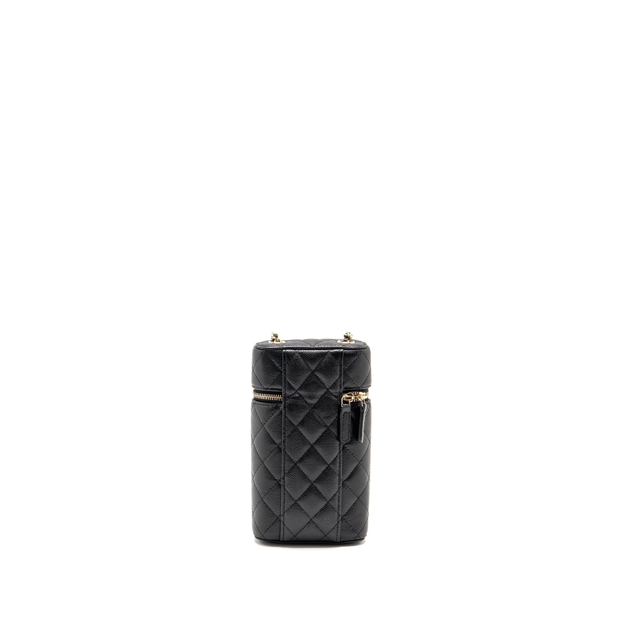 CHANEL CLASSIC VANITY PHONE HOLDER WITH CHAIN CAVIAR BLACK LGHW
