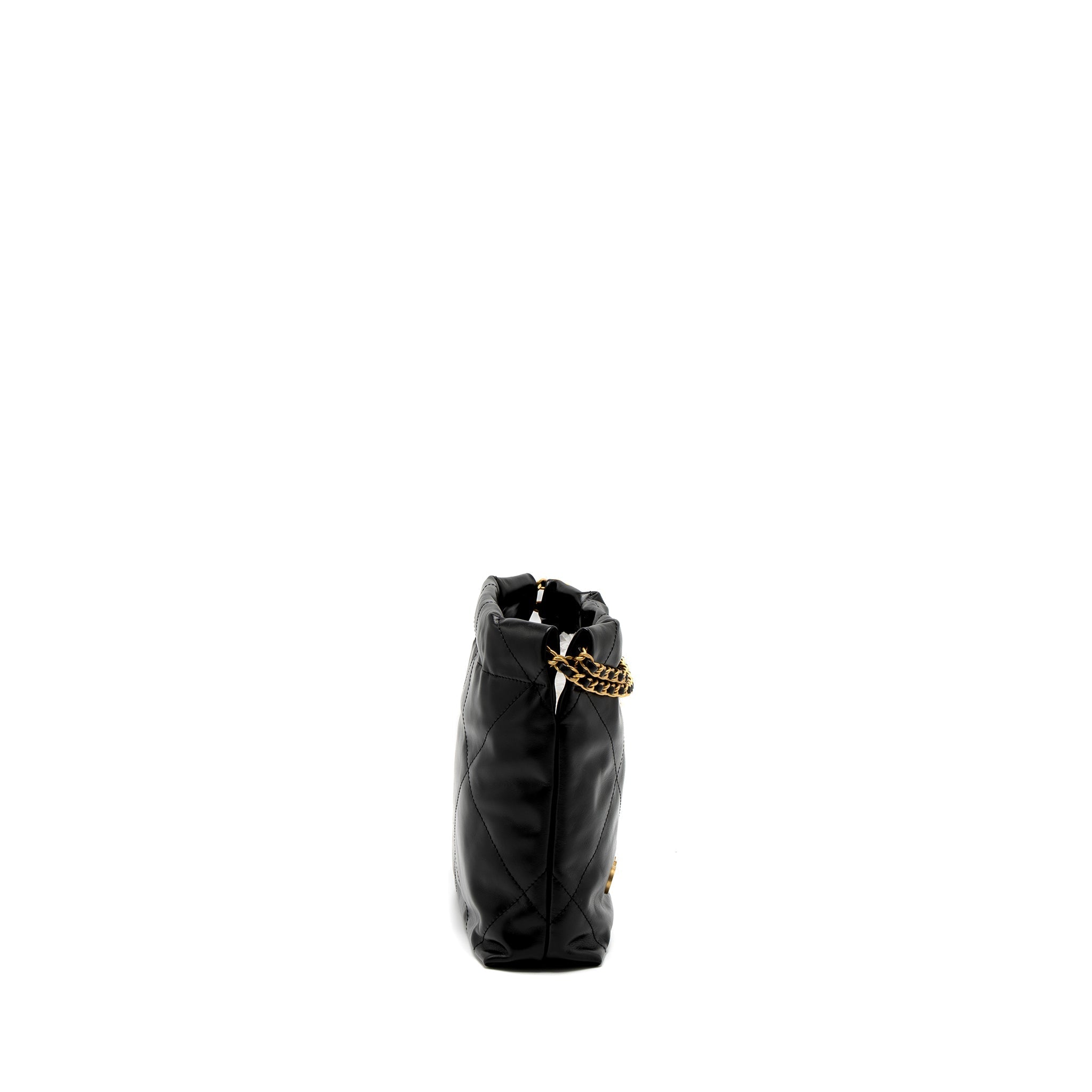 CHANEL MINI 22 BAG SHINY CALFSKIN BLACK BRUSHED GHW (MICROCHIP)