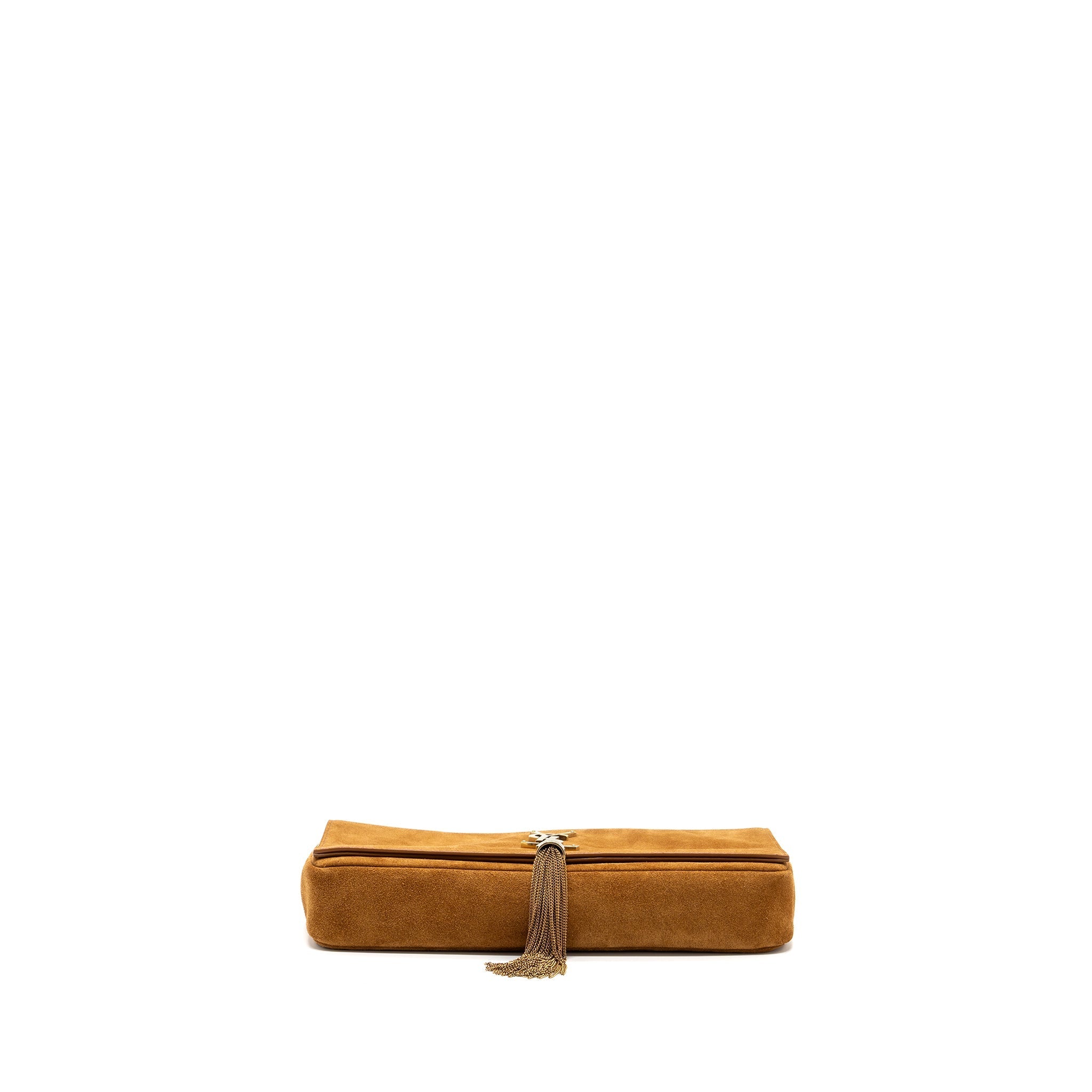 SAINT LAURENT KATE TASSEL CROSSBODY BAG SUEDE BROWN GHW