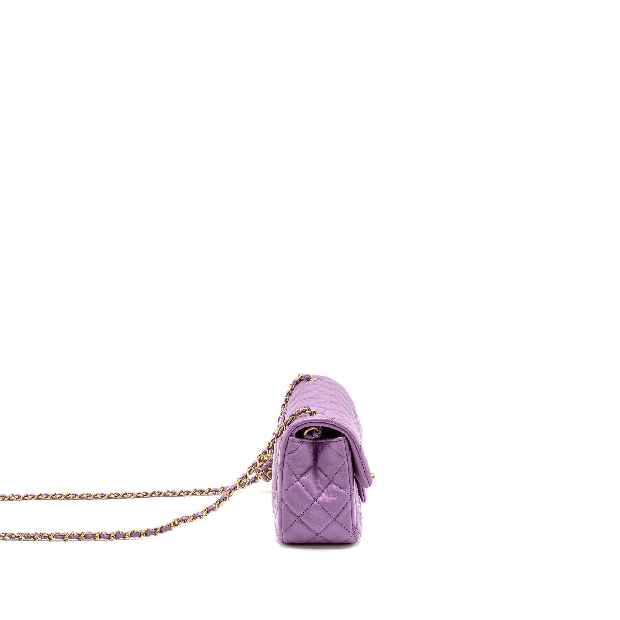 CHANEL PEARL CRUSH MINI RECTANGULAR FLAP BAG LAMBSKIN PURPLE GHW (MICROCHIP)