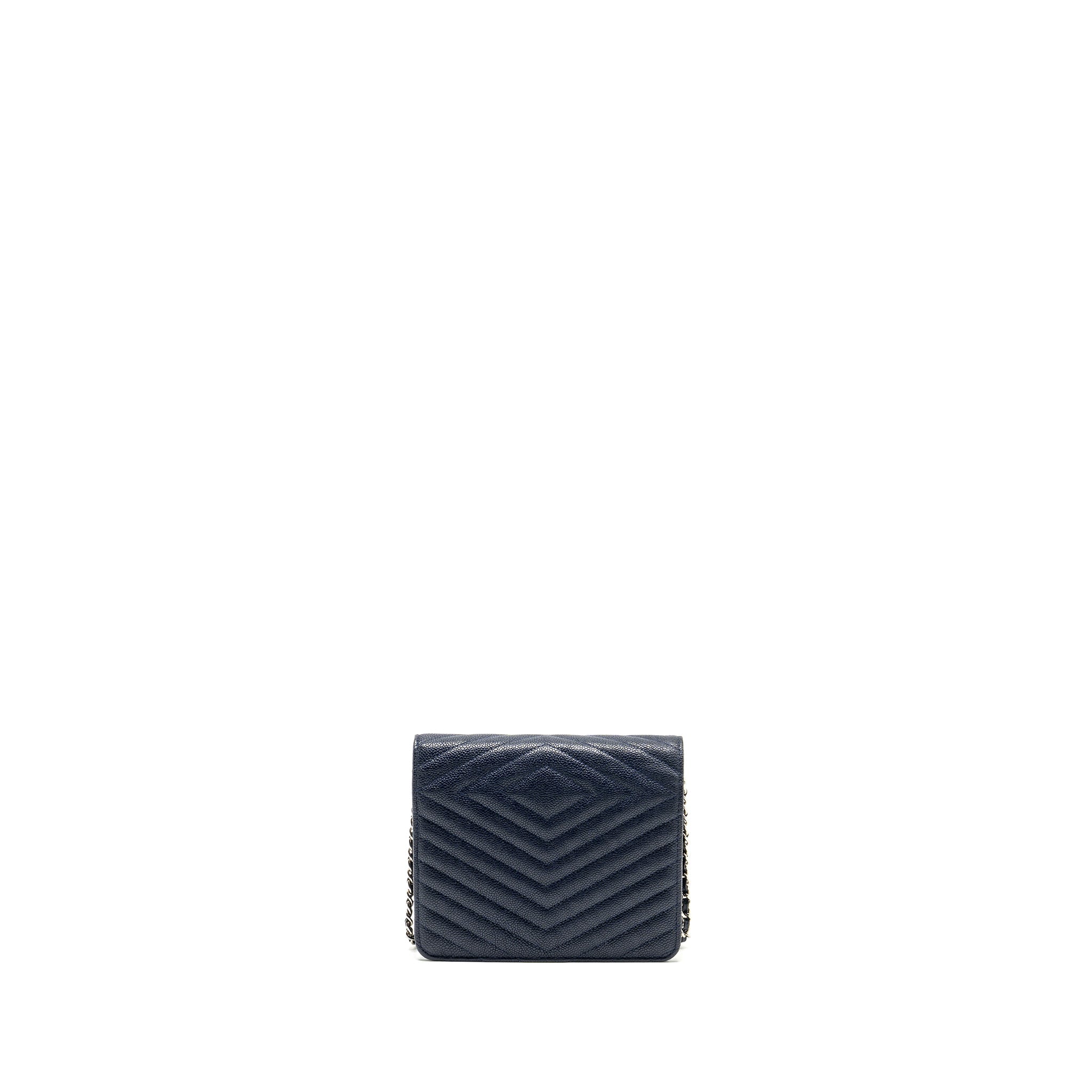 CHANEL SQUARE CHEVRON WALLET ON CHAIN NAVY CAVIAR NAVY SHW