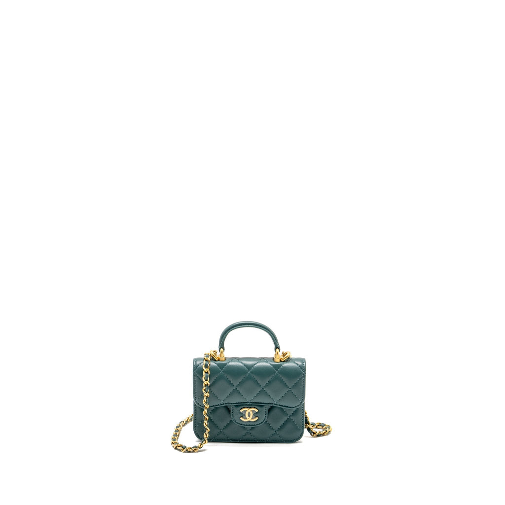 CHANEL TOP HANDLE MINI FLAP BAG LAMBSKIN GREEN GHW