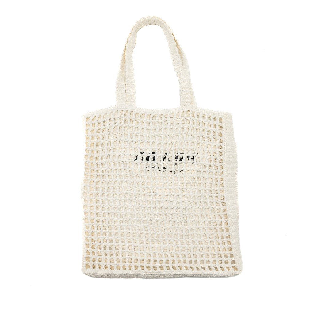 PRADA CROCHET TOTE BAG RAFFIA WHITE