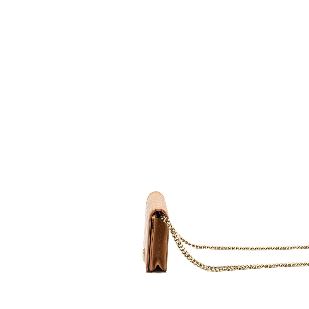CHANEL BOY WALLET ON CHAIN CAVIAR LIGHT CARAMEL LGHW (MICROCHIP)