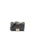 CHANEL SMALL BOY BAG CAVIAR GREY LGHW (MICROCHIP)