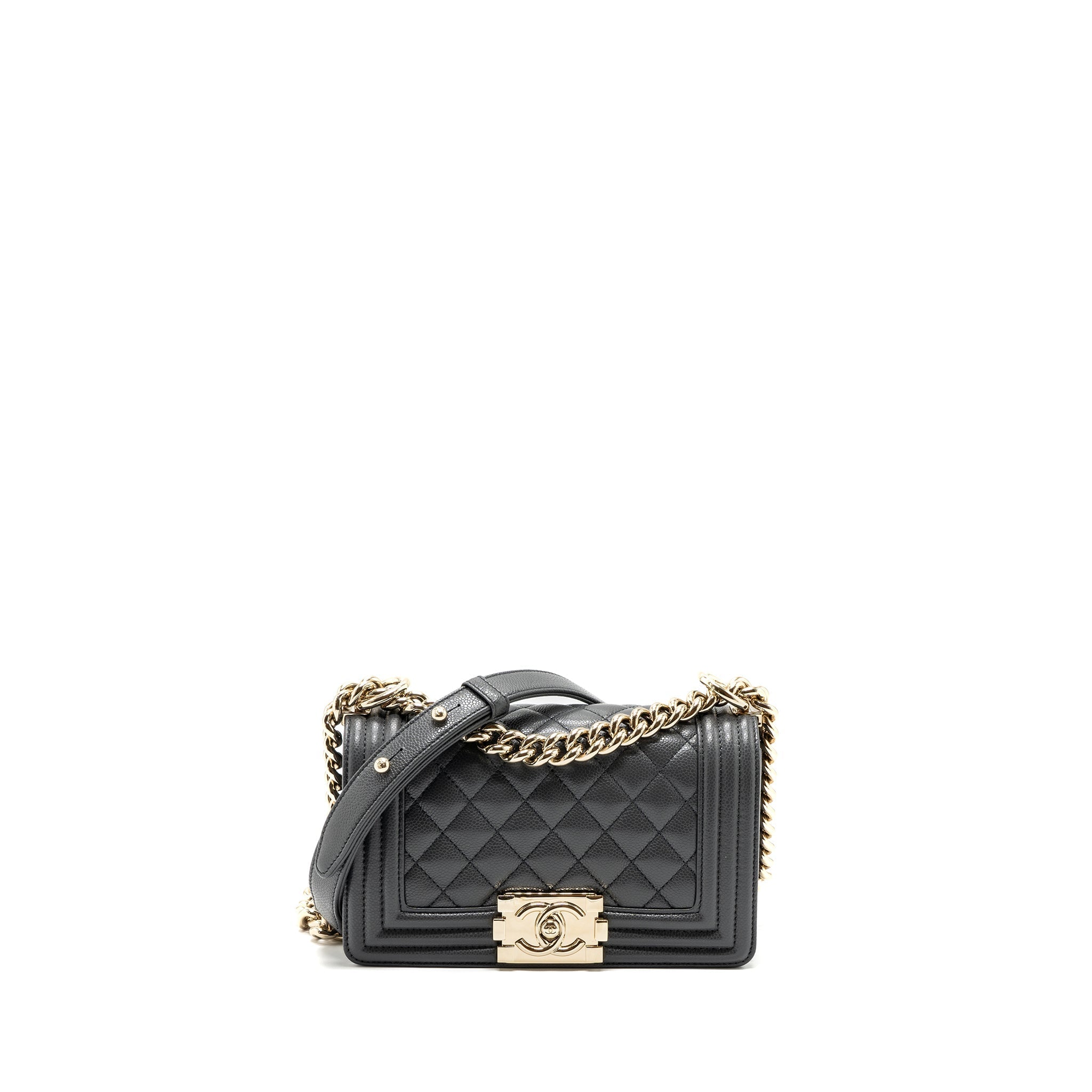 CHANEL SMALL BOY BAG CAVIAR GREY LGHW (MICROCHIP)