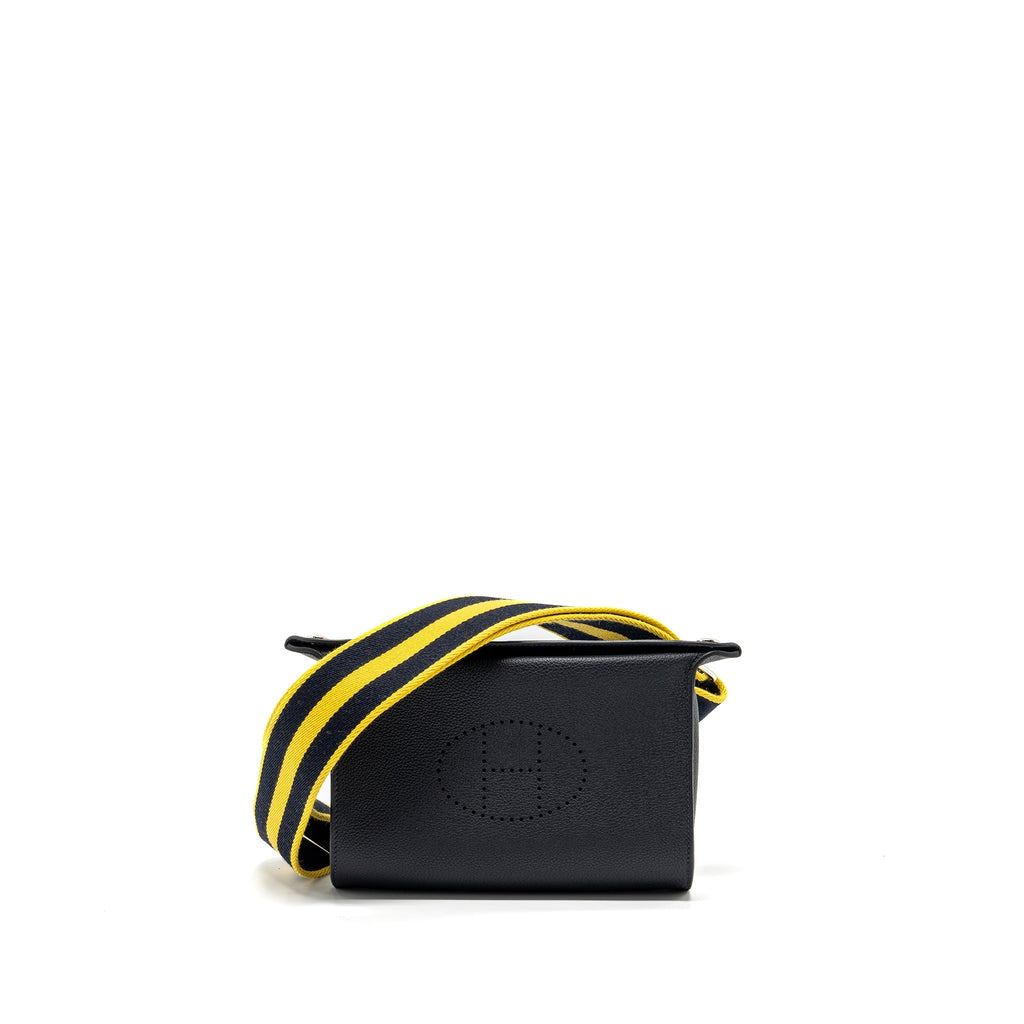 HERMES VIDEPOCHES TOGO BLACK WITH MULTICOLOUR STRAP SHW