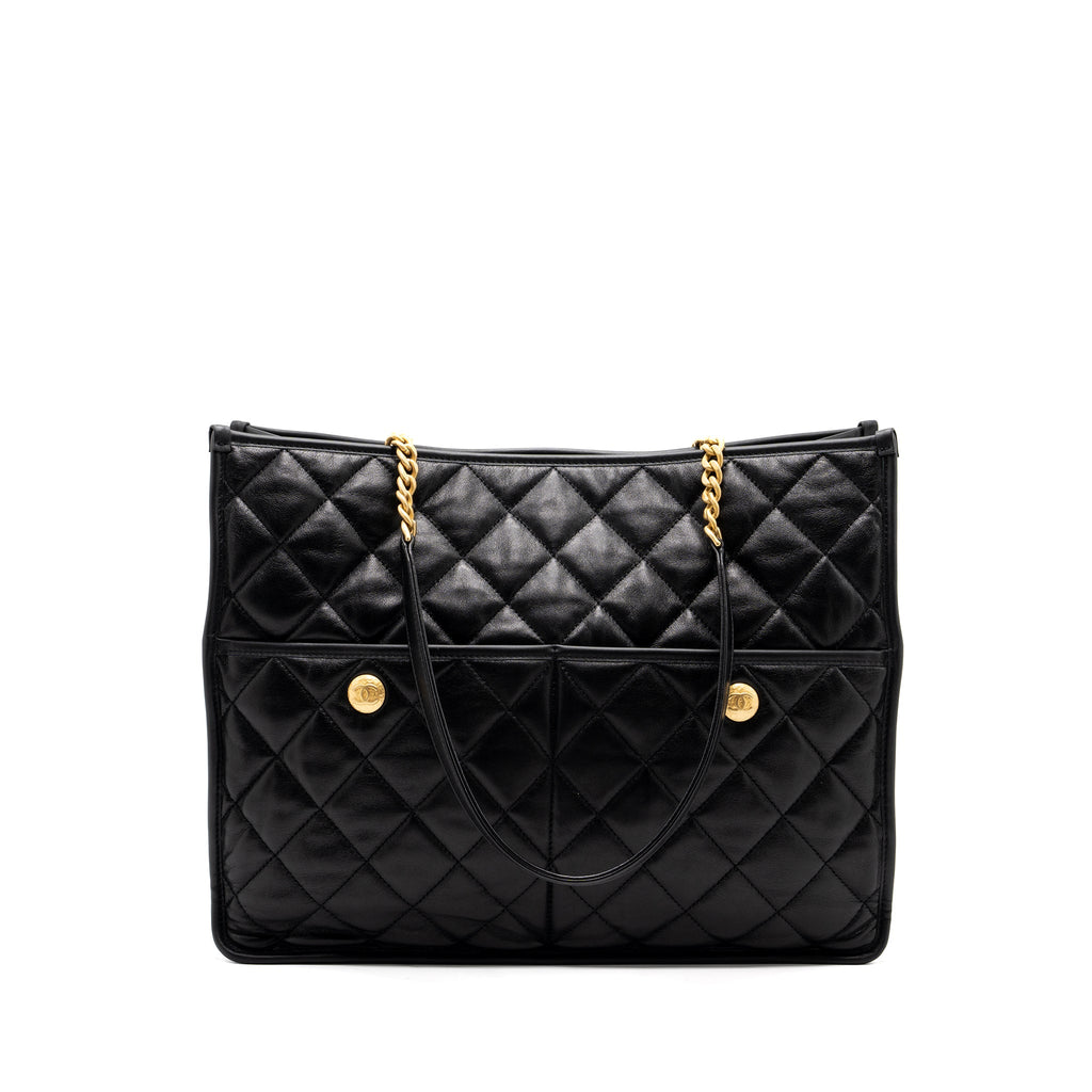 CHANEL LARGE TOTE BAG LAMBSKIN BLACK BRUSHED GHW