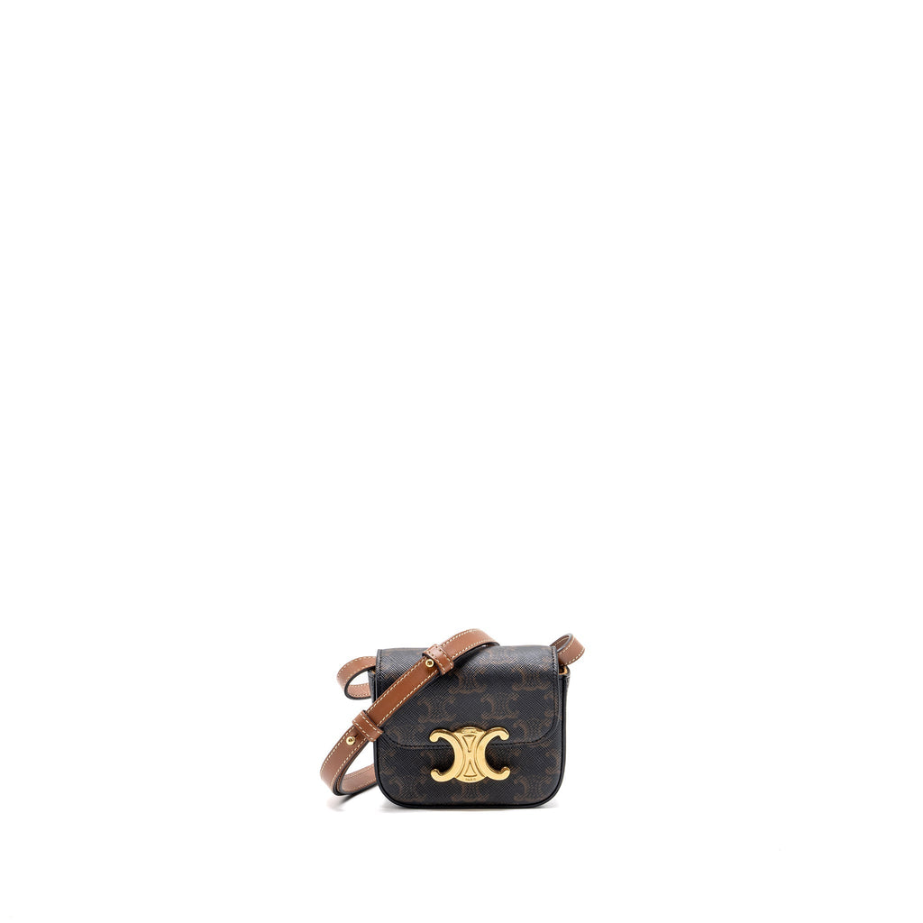 CELINE MINI CLAUDE TRIOMPHE CANVAS/ CALFSKIN TAN GHW
