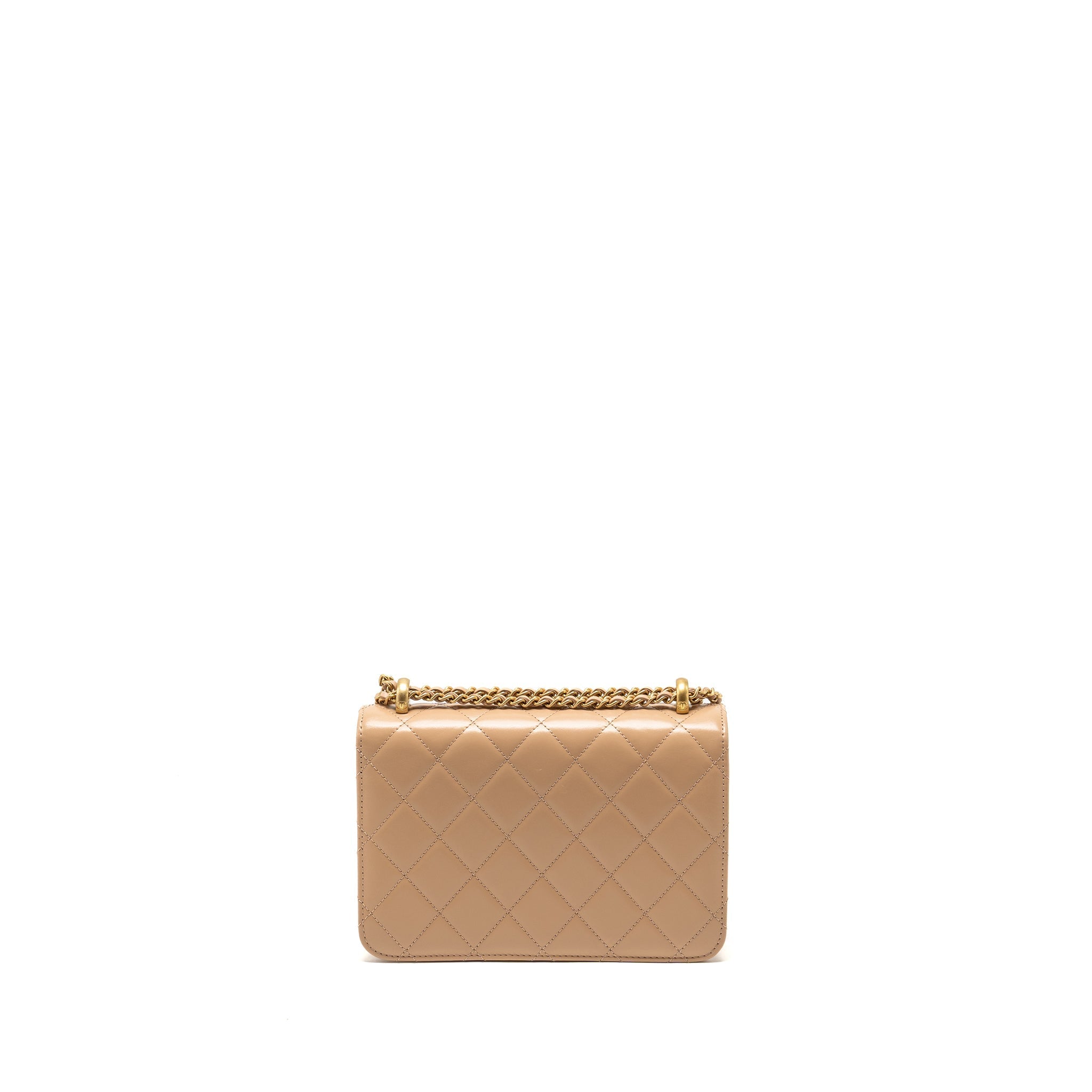 CHANEL 21A GOLD CRUSH FLAP BAG CALFSKIN BEIGE GHW (MICROCHIP)