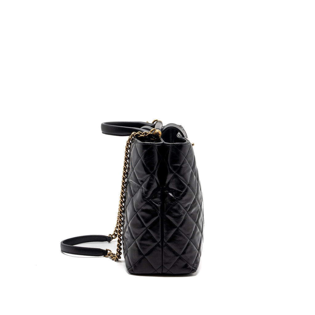CHANEL LARGE TOTE BAG CALFSKIN BLACK BRUSHED GHW
