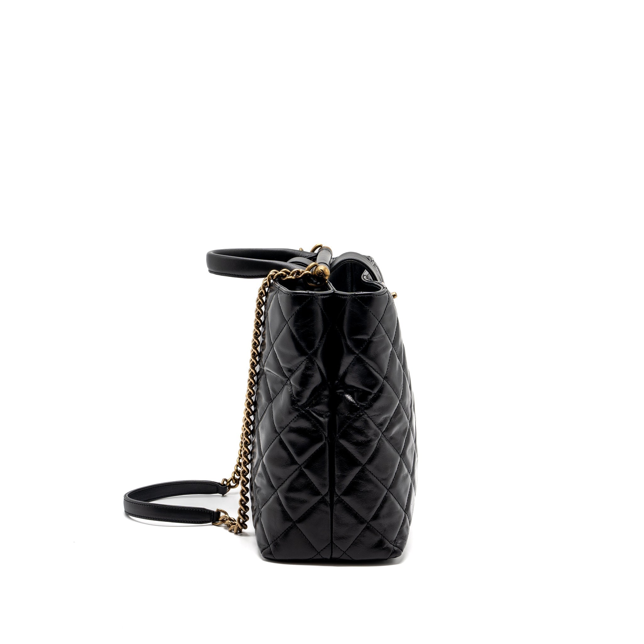CHANEL LARGE TOTE BAG CALFSKIN BLACK BRUSHED GHW
