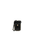 CHANEL PHONE HOLDER WITH CHAIN LAMBSKIN BLACK LGHW