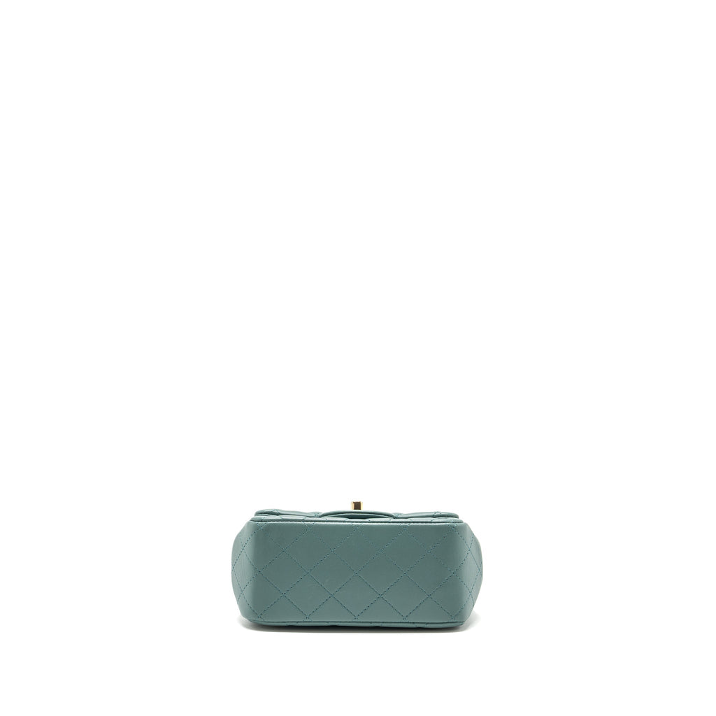 CHANEL CLASSIC MINI SQUARE FLAP BAG LAMBSKIN GREEN LGHW (MICROCHIP)