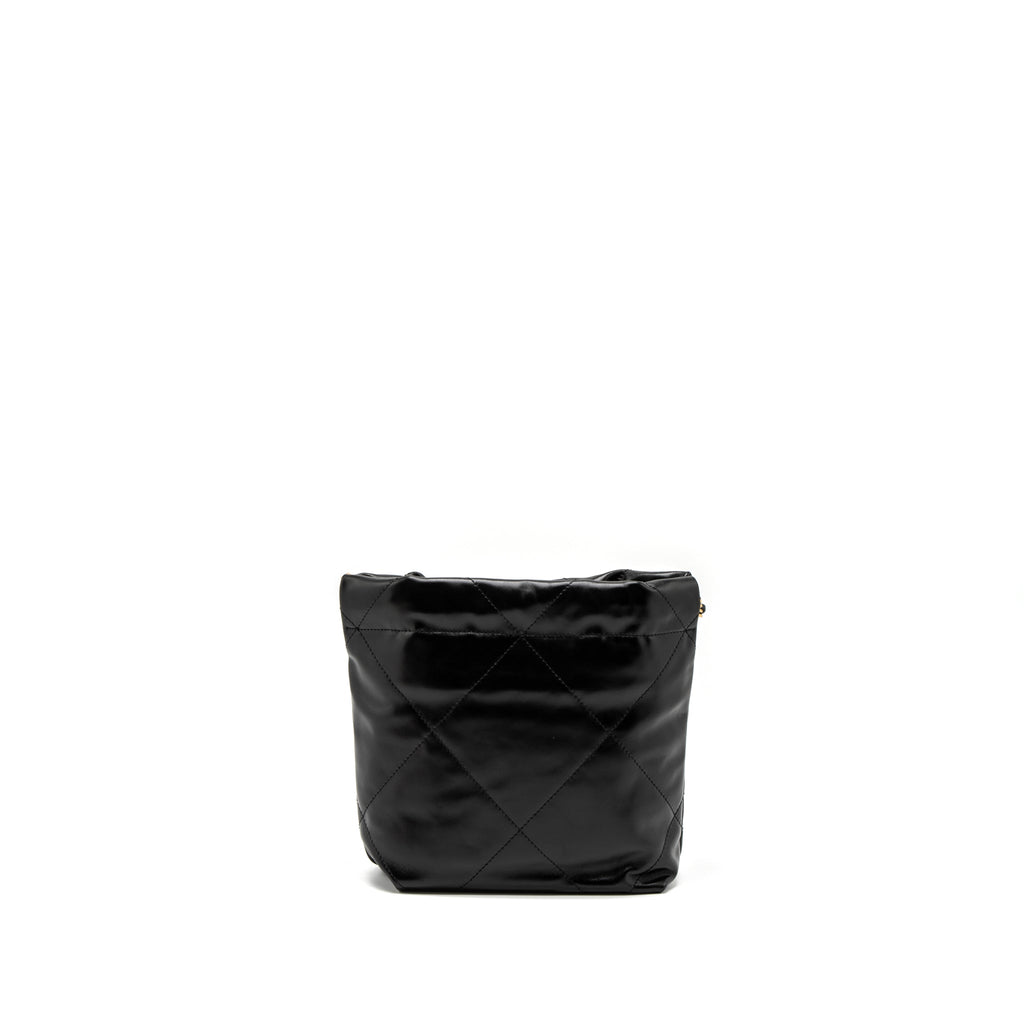 CHANEL MINI 22 BAG SHINY CALFSKIN BLACK BRUSHED GHW (MICROCHIP)