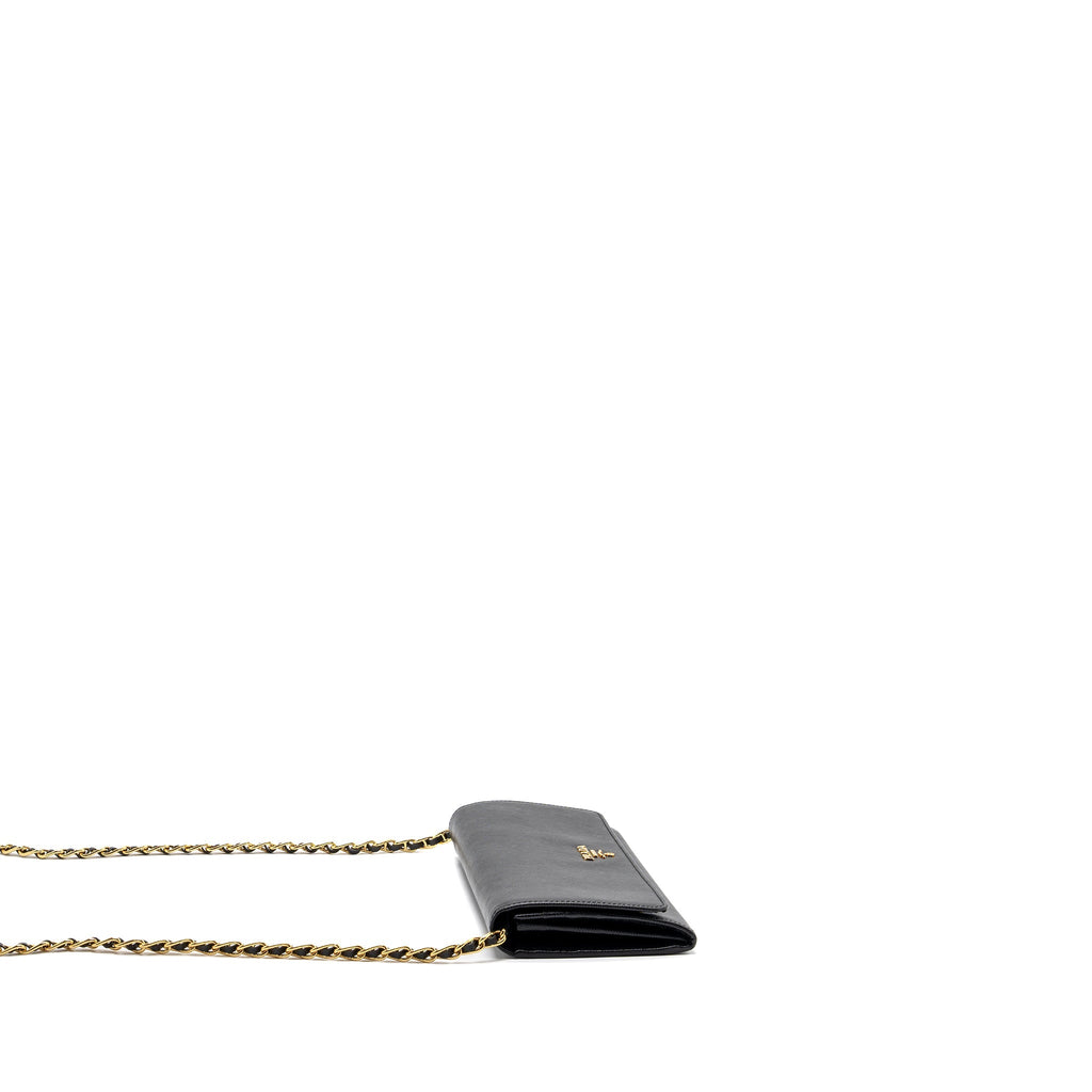 PRADA LONG WALLET WITH CHAIN SAFFIANO BLACK GHW