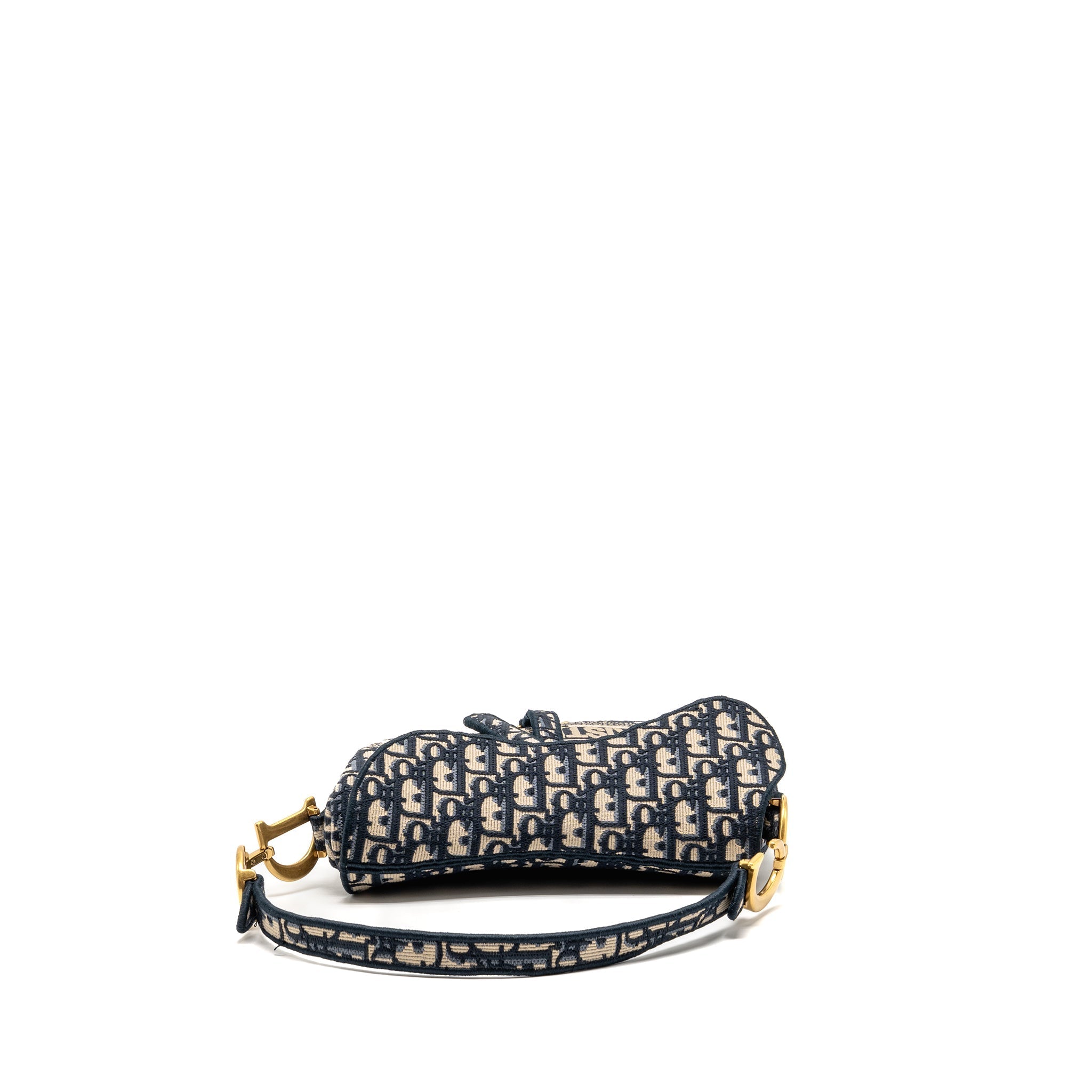 DIOR MEDIUM SADDLE BAG OBLIQUE EMBROIDERY CANVAS BLUE GHW