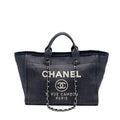 CHANEL DEAUVILLE TOTE BAG DENIM/CALFSKIN DARK BLUE SHW