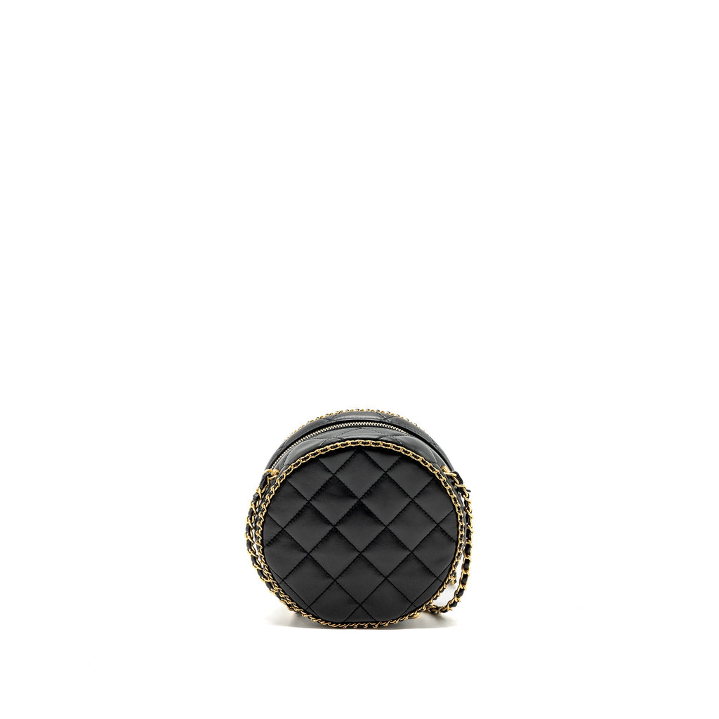 CHANEL ROUND VANITY WITH CHAIN LAMBSKIN BLACK GHW (MICROCHIP) NO