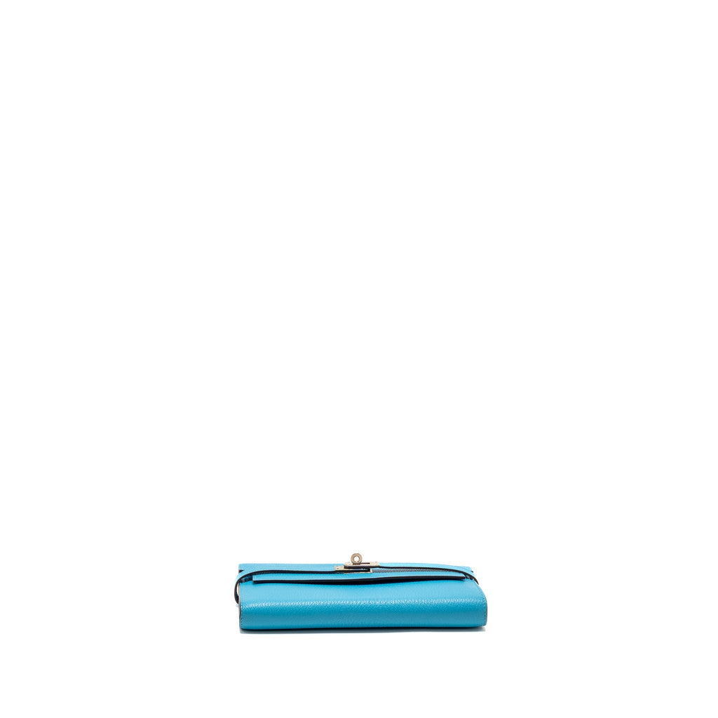 HERMES KELLY LONG WALLET CHEVRE MYSORE LEATHER BLUE AZTEQUE SHW