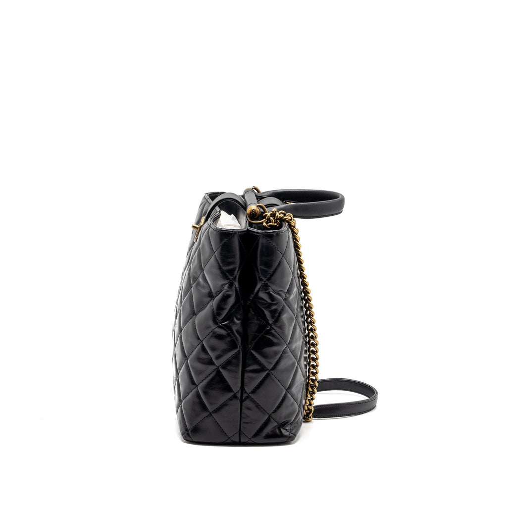 CHANEL LARGE TOTE BAG CALFSKIN BLACK BRUSHED GHW