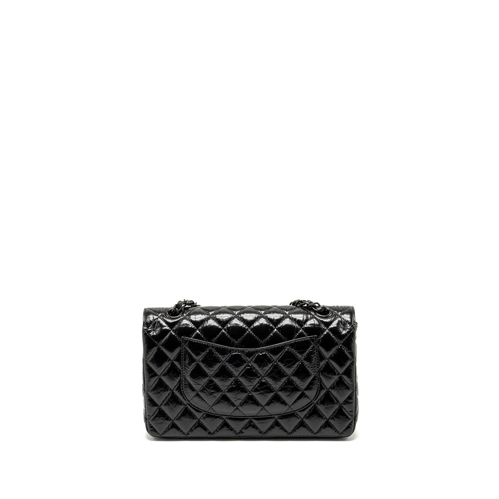 CHANEL MEDIUM CLASSIC DOUBLE FLAP BAG SHINY AGED CALFSKIN SO BLACK