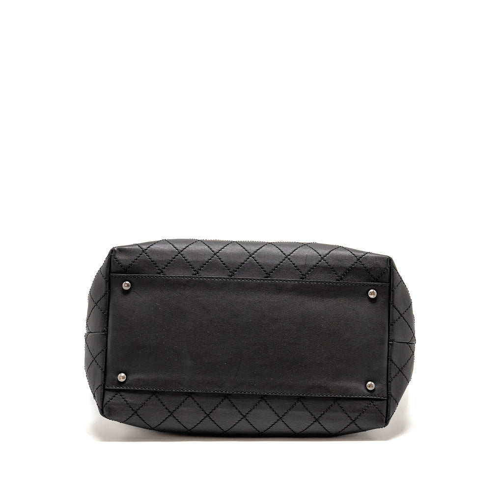 CHANEL ON THE ROAD STITCHED TOTE BAG CALFSKIN BLACK RUTHENIUM SILVER HARDWARE