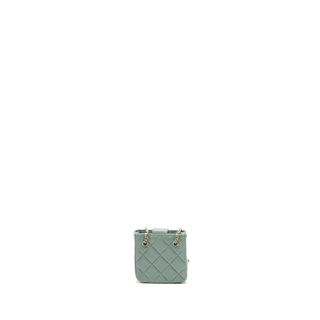 CHANEL MINI QUILTED CHAIN BAG LAMBSKIN LIGHT BLUE LGHW