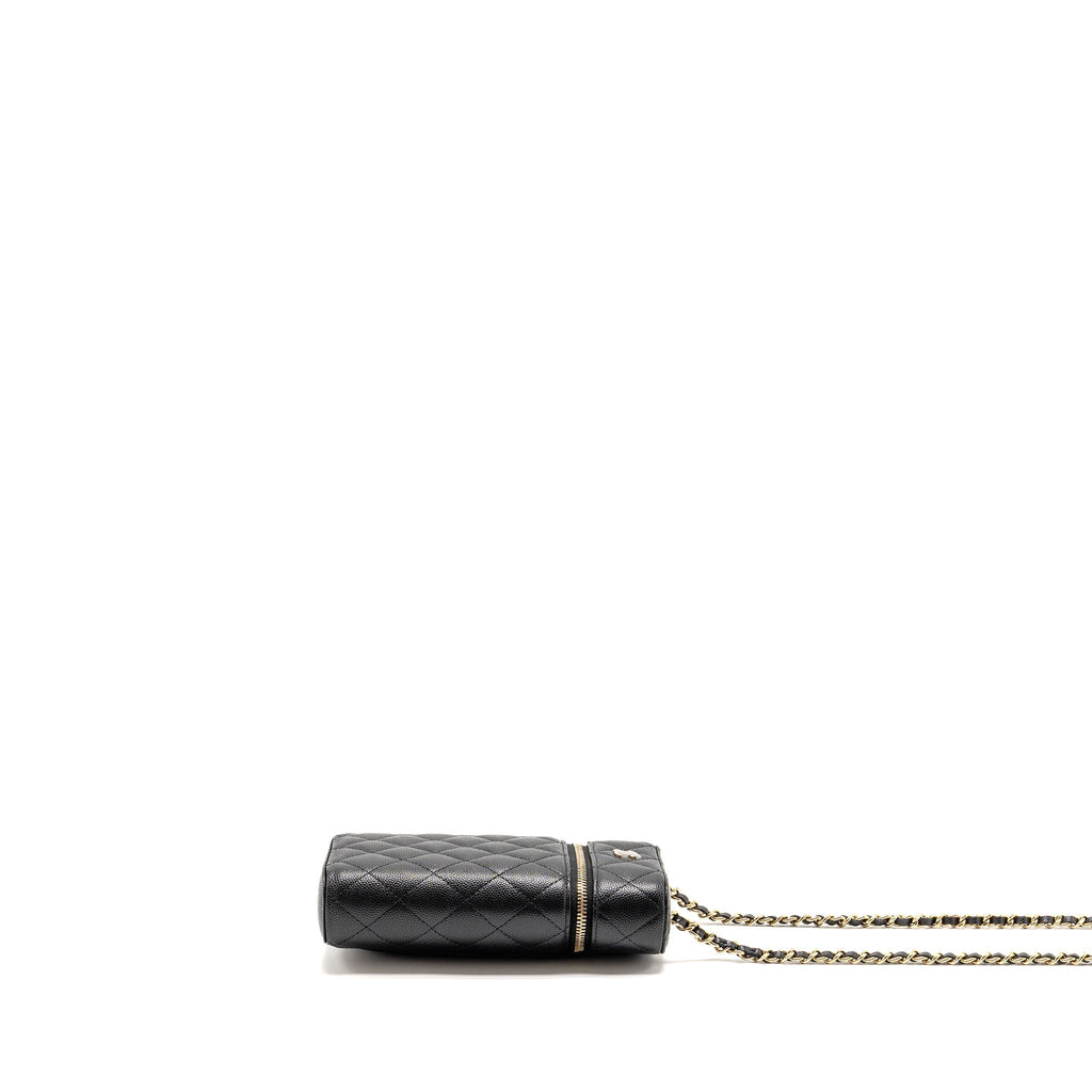 CHANEL CLASSIC VANITY PHONE HOLDER WITH CHAIN CAVIAR BLACK LGHW