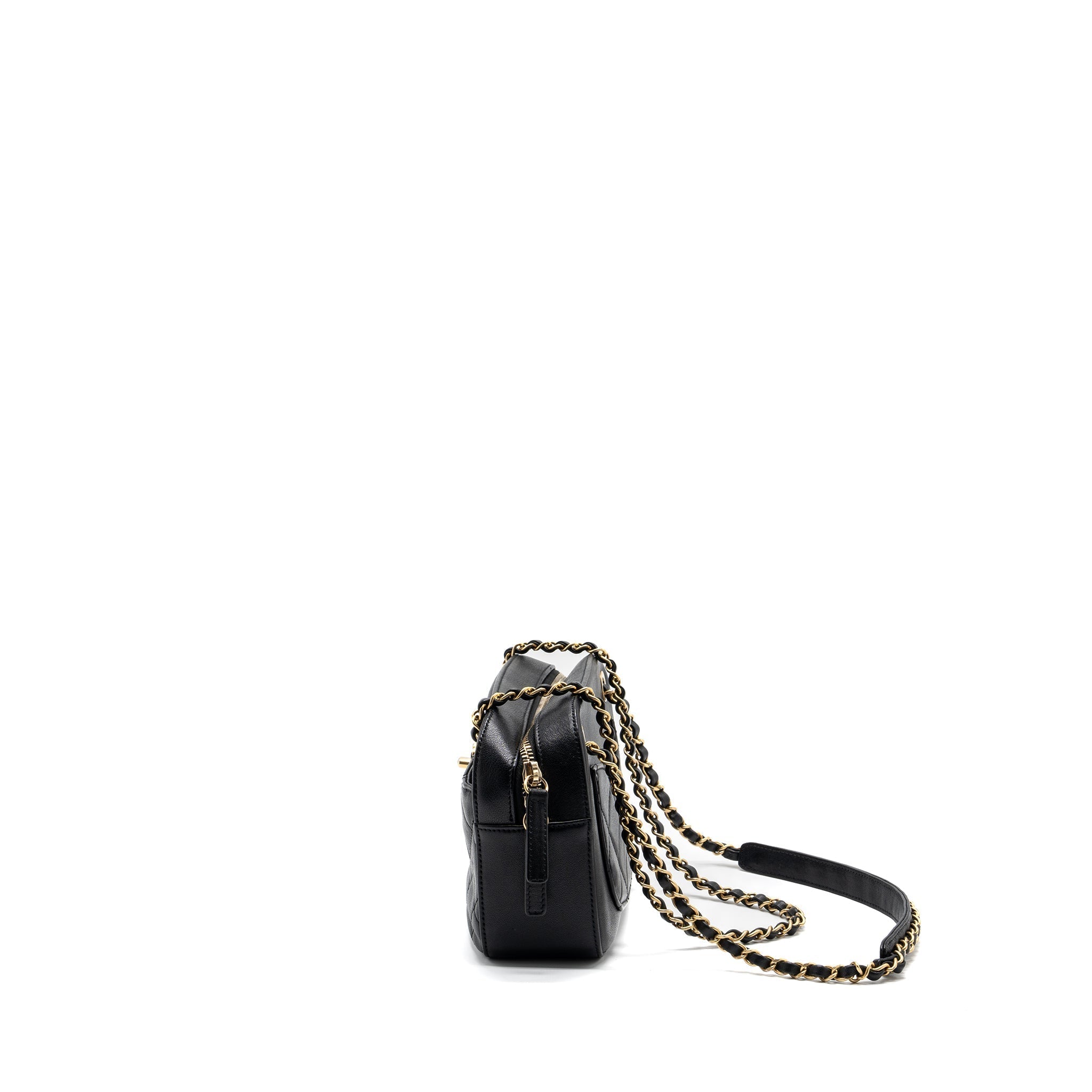 CHANEL CC CHAIN LOGO CAMERA BAG LAMBSKIN BLACK GHW