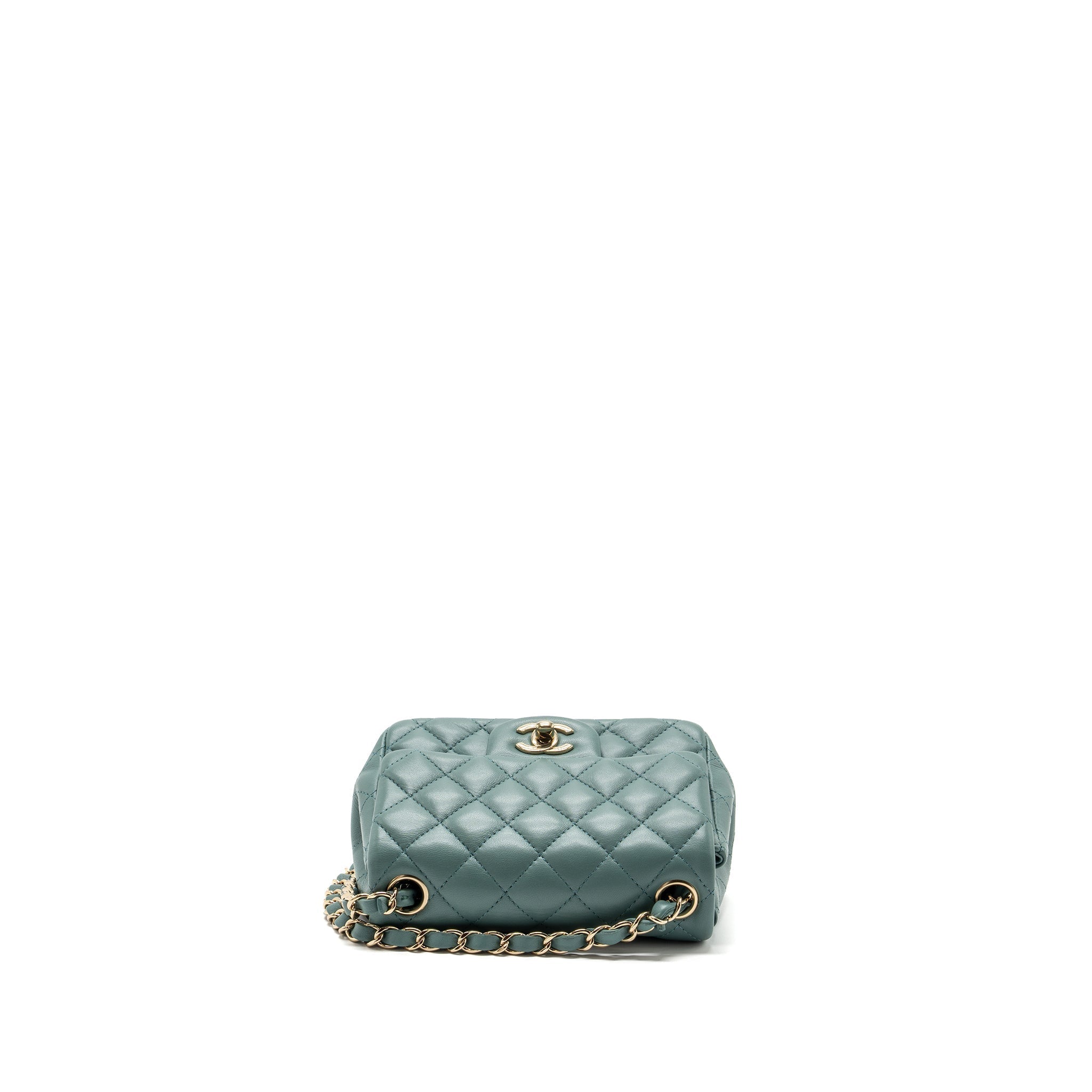 CHANEL CLASSIC MINI SQUARE FLAP BAG LAMBSKIN GREEN LGHW (MICROCHIP)