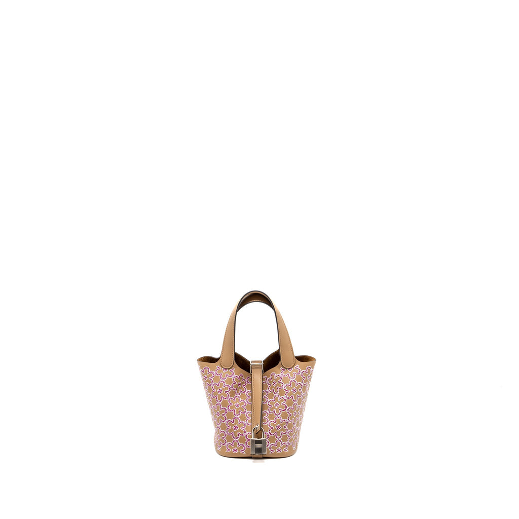HERMES MICRO PICOTIN 14 LUCKY DAISY LOCK BAG SWIFT CHAI-ROSE-BLANC/ CHAI SHW