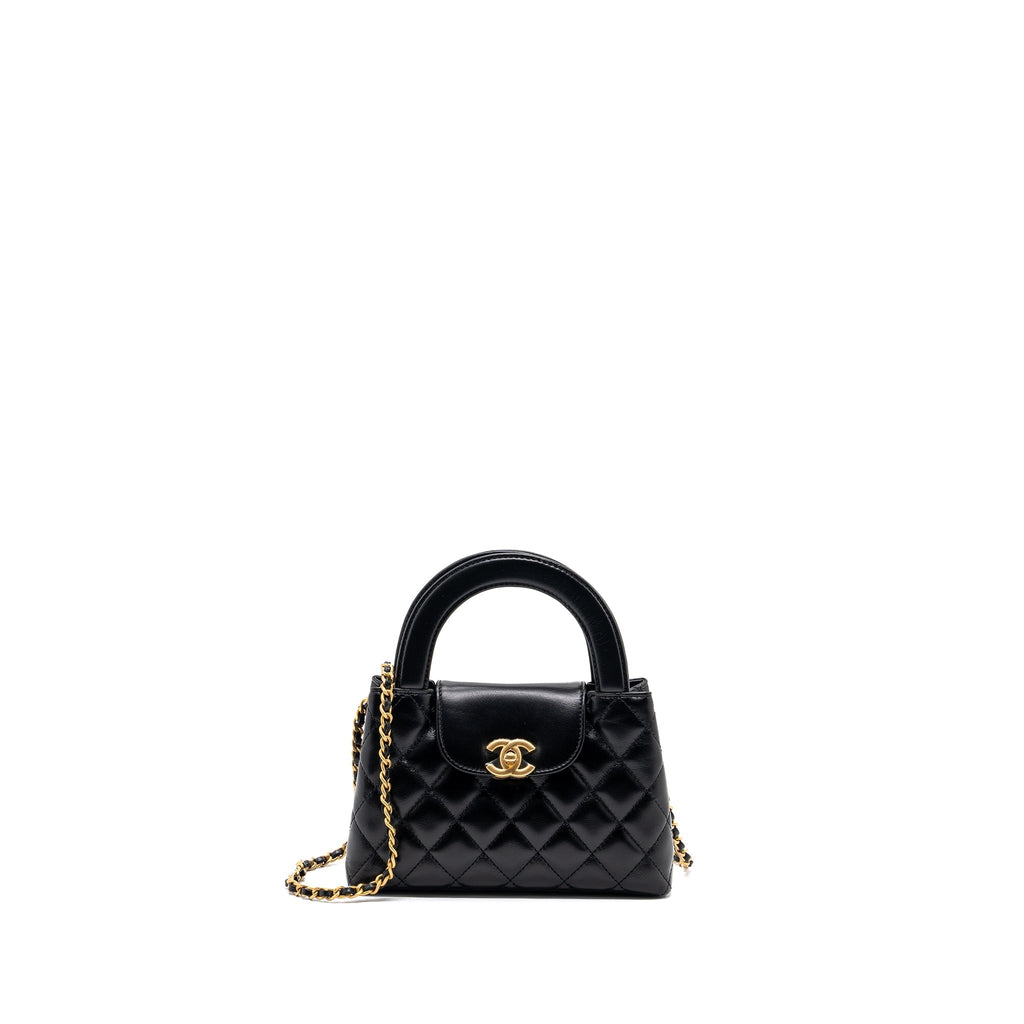 CHANEL 23K MINI KELLY SHOPPING TOTE BAG CALFSKIN BLACK GHW (MICROCHIP)