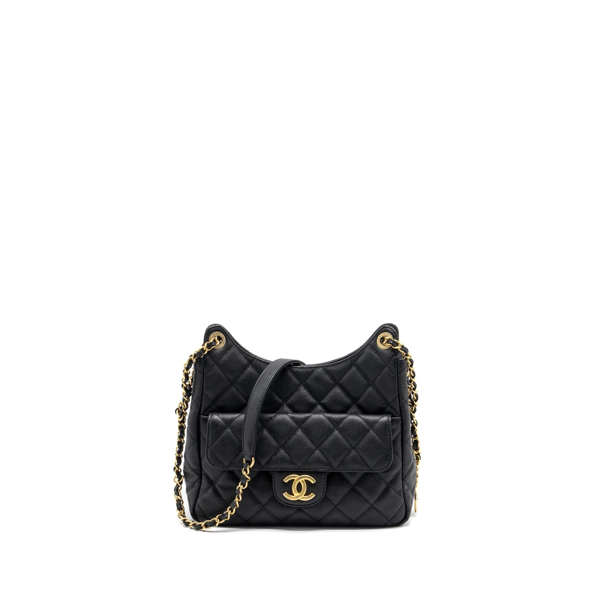 CHANEL 23C HOBO BAG GRAINED CALFSKIN BLACK GHW (MICROCHIP)