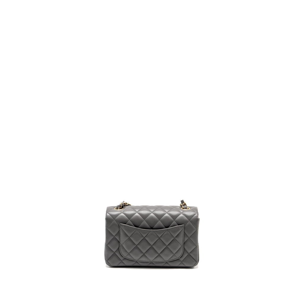 CHANEL MINI RECTANGULAR FLAP BAG LAMBSKIN GREY LGHW (MICROCHIP)