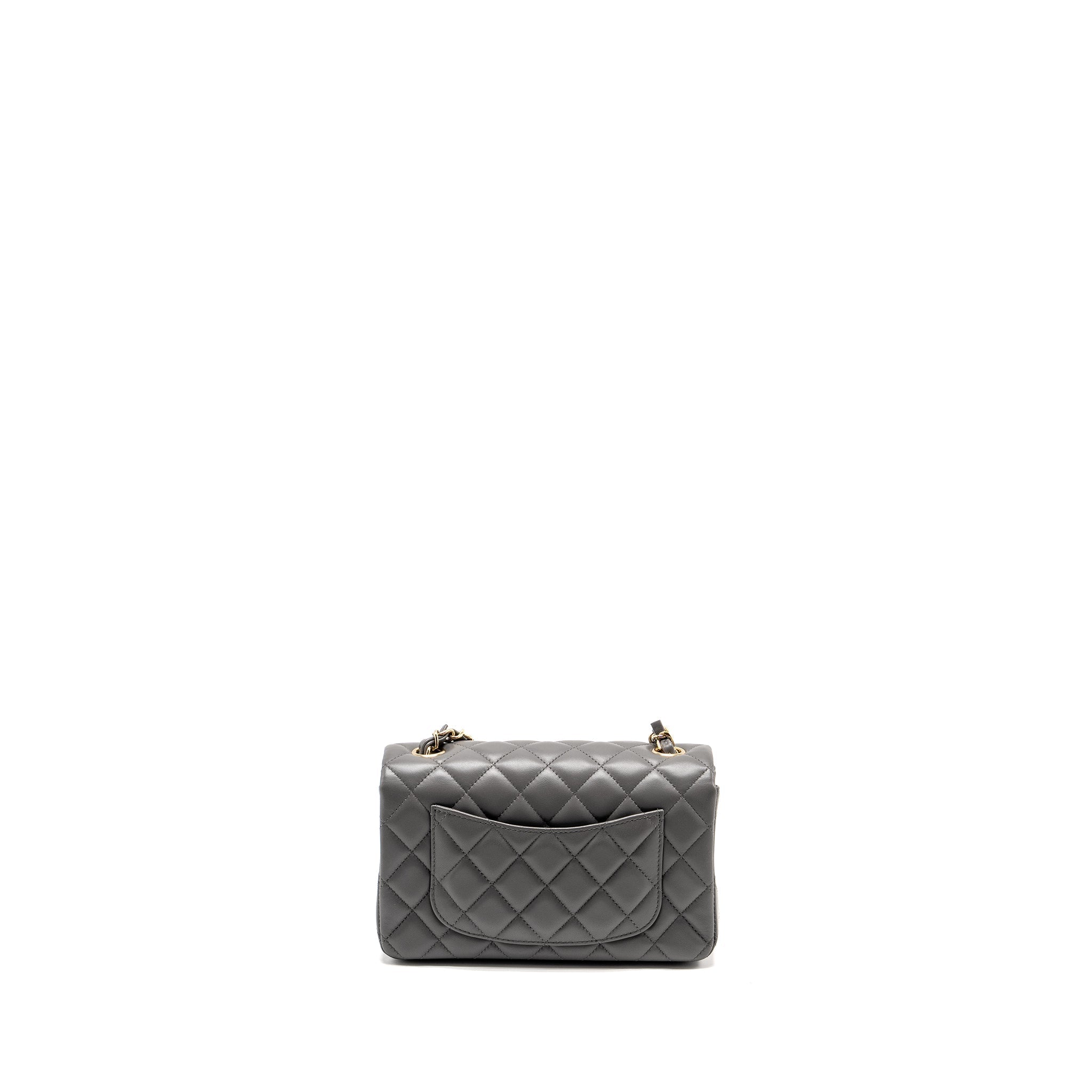 CHANEL MINI RECTANGULAR FLAP BAG LAMBSKIN GREY LGHW (MICROCHIP)