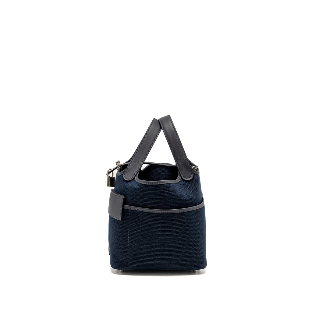 HERMES PICOTIN 18 LOCK BAG CARGO POCKETS TOILE GOELAND/SWIFT BLEU MARINE/CABAN SHW