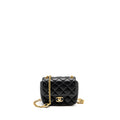 CHANEL QUILTED FLAP BAG WITH HEART CHARM CHAIN LAMBSKIN BLACK GHW (MICROCHIP)