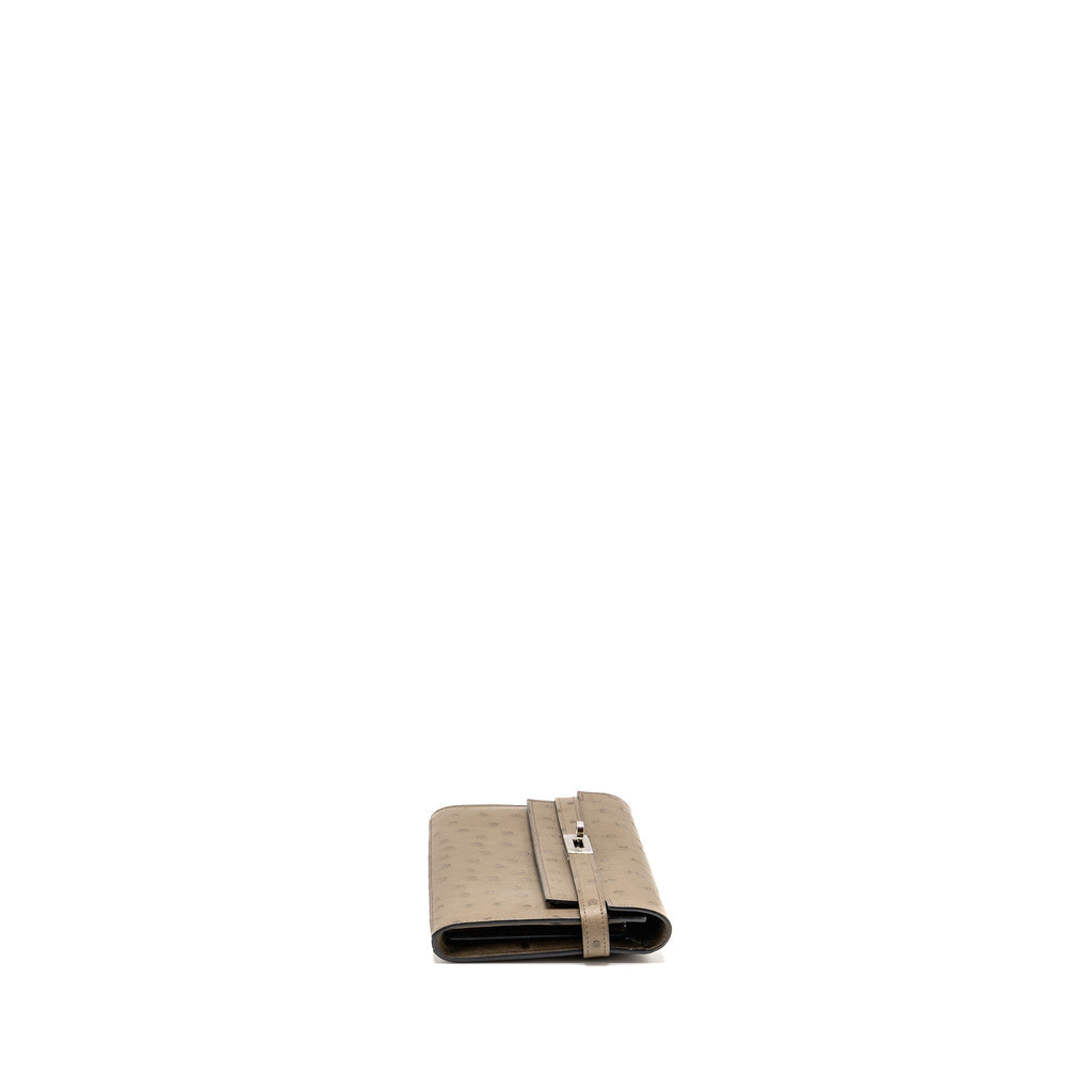 HERMES KELLY LONG WALLET OSTRICH GRIS TOURTERELLE SHW